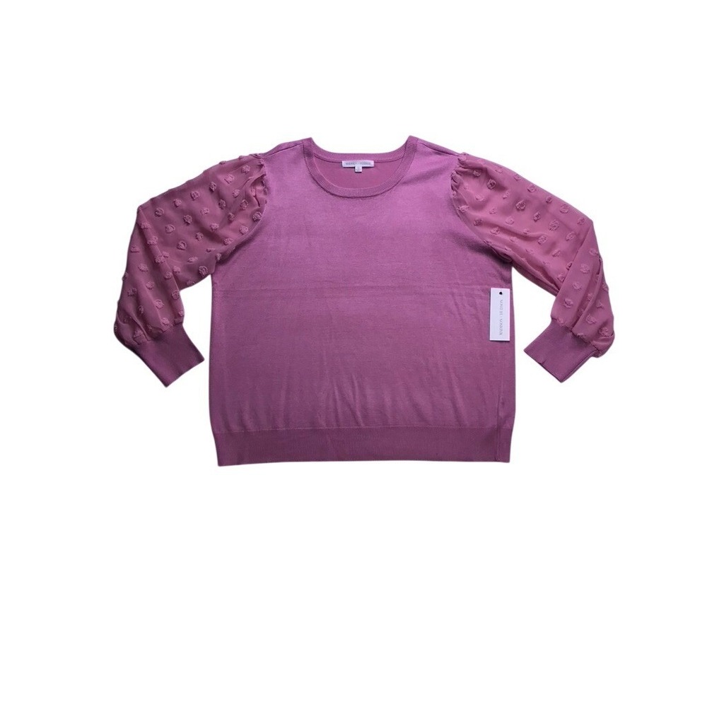 Madison + Hudson Sweater Womens 3X Pink New Sheer Swiss Dot Puff Sleeve GS620353